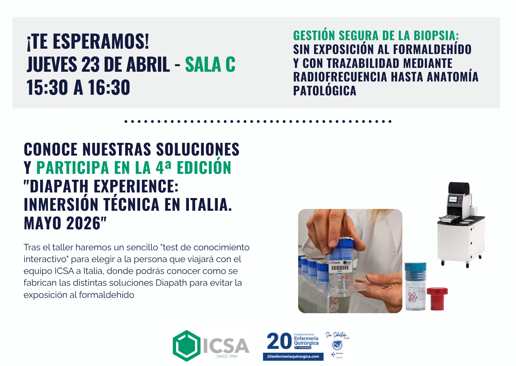 Exposición técnica de ICSA sobre bioseguridad y trazabilidad en el 20º Congreso de Enfermería Quirúrgica